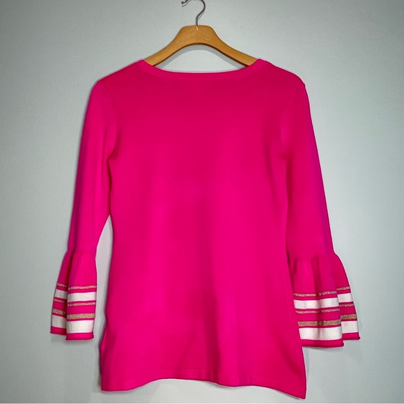 Lilly Pulitzer Women’s Pink Called Sweater Ruffle Cuff Gold Buttons Size X-Small - Picture 2 of 9
